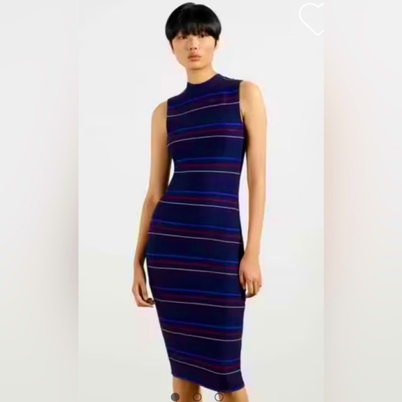 Ted Baker Erlo Striped Sleeveless Bodycon Midi Dress In Navy - Picture 1 of 14
